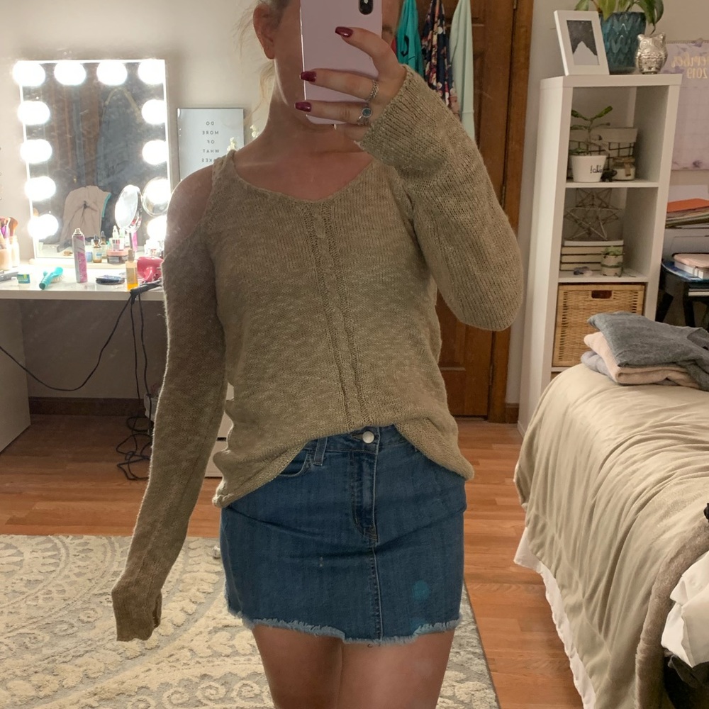 Cold shoulder Tan Sweater